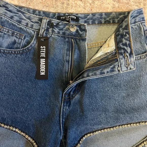 Steve Madden Taylor Jean - Blue Straight Leg Jeans with Beaded Detail - Picture 4 of 10